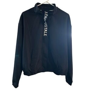 Aeropostale Sport‎ Black Windbreaker Jacket Size M Quarter Zip Athletic